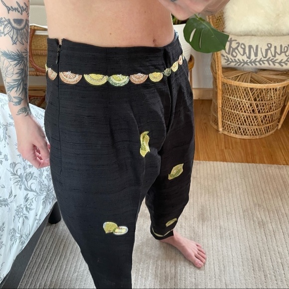 Vintage Citrus Embroidered Silk Pants - Picture 4 of 5